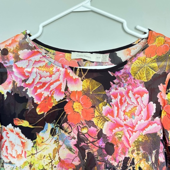 Costa Blanca Women's XS Blouse Semi Sheer Floral Romantic‎ Feminine Whimsical - Picture 3 of 9